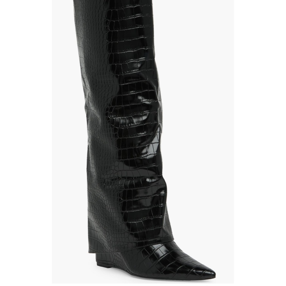 steve madden knee high croc embossed boots wedges size 5